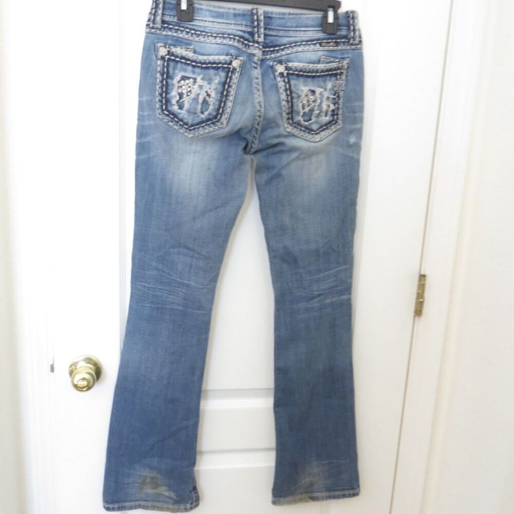 Miss Me Y2K Low Rise Distressed Bootcut Bling Jeans  28 EUC *read